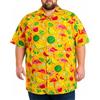 King Kameha Camicia Hawaiana Uomo Maniche Corte, Flamingo Melon, Giallo, 9XL