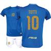Generico Kit Maglia Italia Calcio Totti 10 e Pantaloncino, Blu con Stampe in Oro, Replica Maglietta Nazionale Italiana, Taglie da Bambino
