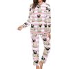 FJQWKLF Pigiama da Donna con Simpatici Carlini e Bulldog francesi e Unicorno, Morbido Pigiama a Maniche Lunghe, 2 Pezzi, con Tasche, per Genitori