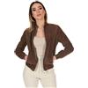 D'Arienzo Bomber Pelle Scamosciata Color Cuoio Donna Elastico a Tono Camoscio Vera Pelle G154