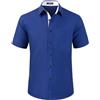 HISDERN Camicia da Uomo Blu Navy a Maniche Corte per Uomo Camicia Casual Estiva con Taschino sul Petto,2XL