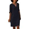 Fulidngzg Vestito Lino Elegante Donna Estivo Midi Abito Bianco Curvy Dress Scollo A V Tinta Unita Taglie Forti Abiti da Spiaggia Manica Corta Sundress, Casual, Stile retrò, Caftano, Comodo