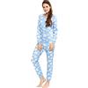 QIYUANT Pigiama Tutina Donna Morbido Bottone Intera Manica Lunga Monopezzo Primavera Autunno Inverno Halloween Natale Abbigliamento Interni Tuta da Casa Notte (Nube, XXL)