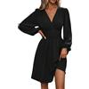 shownicer Vestito Donna Elegante Vestiti Mini Scollo a V Manica Lunga Abito Vita Alta Casual Abiti Linea A Moda Vestitino Maniche Lanterne Midi Dress per Festa