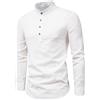 YAOTT Camicia da Uomo Camicie da Lavoro Basic a Maniche Lunghe Camicia in Cotone Lino con Collo alla Coreana Tinta Unita Camicie Casual Slim Fit Elegante Bussiness Henley Shirt Abbottonata Bianco L