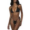LUNNTE Set Bikini Donna, Costume da Bagno con Perizoma, Bikini Push Up con Coppa Triangolare, Costume da Bagno a Spalline Sottili Due Pezzi, Nero , XS