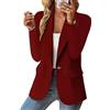 shownicer Donna Blazer Primavera Lungo Elegante Basic Colletto Rivolto Tinta Unita Elegante Ufficio Business B Vino Rosso M