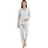 Viterbo Biancheria Pigiama Donna Caldo Cotone Interlock Abbottonato con Bottoni LWW00123 Manica Lunga Pantalone Lungo Autunno Inverno (Grigio Mel Chiaro, M)