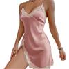 Wambere Straps, camicia da notte, sexy, da donna, corta, con scollo a V, da notte, sottile, con spacco laterale, estivo, da notte, da notte, con bretelle, rosa, XXXL