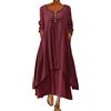 ORANDESIGNE Abito Lungo Donna Cotone e Lino Caftano Boho Abito Ampio Casual Moda Manica Lunga Scollo a V Abiti Lunghi Vestito Estivo Taglie Forti Eleganti Vestiti 2 in 1 Maxi Abito A Borgogna L