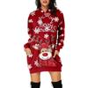 Nuqqichongtian Vestito Babbo Natale Donna,Vestiti Natale di Donna Felpa con Stampa Renna Abito Casual da per Autunno E Inverno Autunno Tasca Maniche Lunghe Felpa Cappuccio alla Maglione Natale Sweatshirt Rosso XL