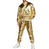 Caxndycing Tuta metallica da uomo lucida, a maniche lunghe, con colletto alto, giacca bomber e pantaloni anni '70 anni '80, hippie discoteca