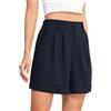 PODOLIXIA Pantaloncini corti da donna eleganti bermuda pantaloncini con pieghe Baggy Dressy, da donna, con elastico e tasche, tinta unita, lunghezza al ginocchio, pantaloni estivi, gamba larga