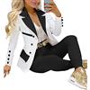 ORANDESIGNE Donna Tailleur Pantalone Completo Blazer Maniche Lunghe Pantaloni Ufficio Giacche da Abito in Due Pezzi Set per Matrimoni e Feste A Nero Bianco 02 S
