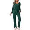 Ekouaer Pigiama Invernale Pigiami Donna Cotone Caldo Due Pezzi Abbigliamento da Notte Donna Pantaloni Elastico in Vita, Verde, XL