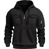 LIEROLYE Felpa Con Cappuccio Tattiche Da Uomo, Hoodie Felpe Vintage Con Zip A Un Quarto, Felpa Cargo Casual Con Coulisse, Maniche Lunghe E Tasche