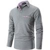 STTLZMC Uomo Plaid Polo Maniche Lunghe Basic Maglie Golf Casual T-Shirt Gentiluomo S-XXL,Grigio,M