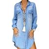 Loalirando Abito a Camicia in Denim Donna Vestito Donna Estivo Casual Jeans Vestito Elegante Manica Lunga Taglie Forti S-3XL Abito Donna Autunnale (Blu, Medium)