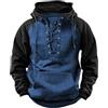 Generisch Giacca sportiva da uomo sottile leggera, felpa con cappuccio da uomo medievale felpa vintage giacca sportiva abbigliamento steampunk giacca da allenamento top vichingo cotone giacca con cappuccio