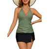 SHEKINI Costumi da bagno da donna 2 pezzi Halter scollo a V Tankini Set con gonna Fondo Costume da bagno Costumi da bagno, Verde oliva., L