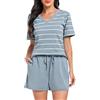 Lovasy Pigiama Donna Corto Cotone Set Pigiama Estivo a Maniche Corte Pigiama Due Pezzi a Righe Sleepwear con Scollo a V Pigiama da Casa Leggero con Tasche,A-Azzurro,L