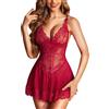 RSLOVE Intimo Donna Sexy Lingerie Babydoll in Pizzo Camicia da Notte Abito Mini Rosso Vino XL