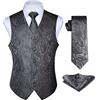Enlision Gilet Uomo grigio Elegante Nozze Paisley Panciotto Jacquard Gilet da Abito Cravatta e Fazzoletto Set per Festa Sposa S