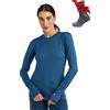 Merino.tech Maglia Termica Donna Lana Merinos - 100% Lana Merino + Calzini (X-Small, 165 Denim Blue)