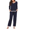 MJGkhiy Pigiama Donna Invernale Elegante Cotone Manica Lunga Maglietta con Scollo a V e Pantaloni Lunghi Pigiami Due Pezzi Autunnale Comodo Set da Notte Morbido Leggero Lungo Pajamas da Casa