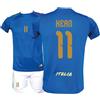 Generico Kit Maglia Italia Calcio Kean 11 e Pantaloncino, Blu con Stampe in Oro, Replica Maglietta Nazionale Italiana, Taglie da Bambino
