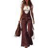 ORANDESIGNE Donna Salopette in Pelle Scamosciata Costume da Cowgirl Western Hippie Pantaloni Larghi da Cowboy Vintage con Nappe