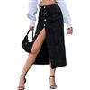 seiveini Gonna di Jeans da Donna a Vita Alta Retro Midi Denim Gonna Lungo Jean Gonna con Spacco Estate Dritto Denim Gonne Elastica per Il Tempo Libero A Nero S