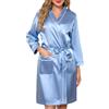 Sopesil Accappatoio Donna in Raso Kimono Corto da Donna Vestaglia Sposa con Scollo a V e Tasche Laterali Abito Camicia da Notte Festa Matrimonio Azzurro XXL