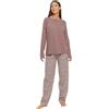 TRAMAS+ Pigiama Donna 100% Cotone, Pigiama Lungo Donna, Completo Maglia Maniche Lunghe e Pantaloni Lunghi con Vita Regolabile - M, Dimitri Berenjena