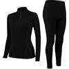 Fengzio Intimo Termico Donna Invernale, Maglia Termica Donno Funzionale Pantaloni e Maglie con Cerniera, Tuta Termice Donne Set per Sci Corsa Palestra-Nero,L
