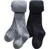 CHUNG Collant in cotone per bambine e bambine, con piedi, spessi, invernali, lavorati a maglia, Confezione da 2 - Nero + Grigio, 5-6 Years