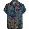 PARKLEES Camicia da uomo in cotone e lino, stile vintage anni 70, con motivo retrò, a maniche corte, con bottoni, XXL