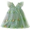 AIEOE Abito Principessa di Cotone con FICCO Abiti in Tulle Floreale Senza Maniche per Mare Spiaggia Viaggio Neonate Bambine 2-3 Anni Verde
