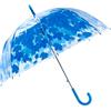 Meichoon Ombrello chiaro grande con cupola trasparente, copertura a 8 aste, antivento e pioggia, manico a J per uso esterno, per donne e bambini, motivo a foglie, blu, 119 cm x 82 cm