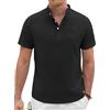 Xnova Camicia Lino Uomo in Cotone Camicia Uomo Maniche Corte Estate Henley Senza Collo Leggera e Fresca per Spiaggia e Stile Casual Taglio Camicie con Collo Button-Down Regolare, Schwarz, S