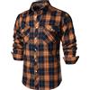 PARKLEES Camicia da uomo per il tempo libero, vestibilità normale, con bottoni, a quadretti, in flanella, con tasche, Colore: arancione., XL