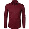 PARKLEES Camicia da uomo a maniche lunghe tinta unita slim fit casual business formale abbottonatura camicie con tasca