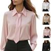 Generic Camicia da donna con bottoni con cravatta elegante slim lavoro lavoro a maniche lunghe in raso camicetta - elegante casual ufficio cravatta top