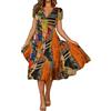 Onsoyours Abiti da Donna Casual A Line Scollo a V Manica Corta Floreale Boho Beach Abito D Arancione S