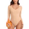 WOWENY Body termico, a maniche lunghe, elegante, in micro pile, da donna, con scollo a V, a maniche lunghe
