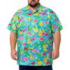 King Kameha Taglie Forti - Camicia Hawaiana Uomo Maniche Corte - Camicia Aloha Estiva con Stampa Fenicotteri e angurie, Leggera e Facile da Curare