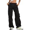 ORANDESIGNE Pantaloni Cargo a Vita Bassa da Donna Indie Aesthetic Y2K Pantaloni Jogger con Coulisse Hip Hop Pantaloni Larghi Hippie Punk 90er E-Girl Ragazze Adolescenti Harajuku Streetwear L Nero M