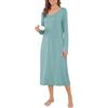 Vlazom Camicia da Notte Lunga Donna Manica Lunga con Bottoni Davanti Scollo a V Invernali Taglie Forti，B-Verde Chiaro，XXL