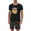 Demegimi Pigiami Estivi Uomo Pigiami Due Pezzi da Uomo in Cotone Pigiama da Notte Maniche Corte Modello Carino Stampa e Pantaloncini(Nero,XXL)