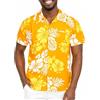 King Kameha Camicia Hawaiana Uomo a Maniche Corte Mono-Hibiscus, Giallo-Bianco, 3XL